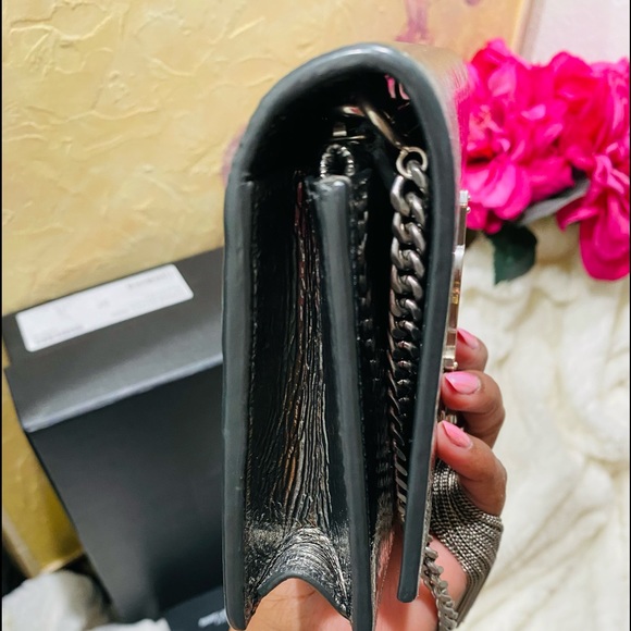 YSL wallet on Chain Wrinkled Metallic Leather Crosbody - Picture 5 of 13